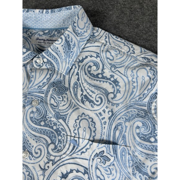 Tommy Bahama‎ Shirt Mens Large Floral Linen Blend Reverse Print Button Up - Picture 1 of 9